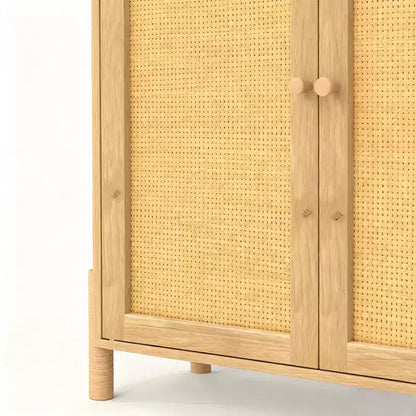 Homy Casa Armoire de rangement avec portes en rotin et étagères réglables pour salon, entrée ou chambre à coucher, naturel