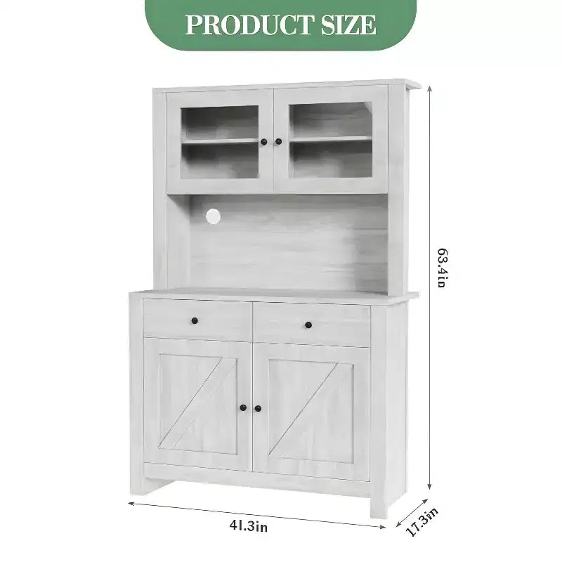 GustoWave Armoire de rangement pour cuisine avec support pour micro-ondes et meuble de bar à café, meuble de type buffet autoportant, étagères réglables, gris lavé