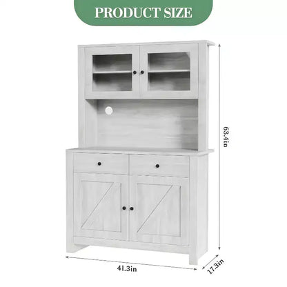 GustoWave Armoire de rangement pour cuisine avec support pour micro-ondes et meuble de bar à café, meuble de type buffet autoportant, étagères réglables, gris lavé