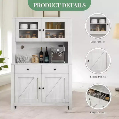 GustoWave Armoire de rangement pour cuisine avec support pour micro-ondes et meuble de bar à café, meuble de type buffet autoportant, étagères réglables, gris lavé