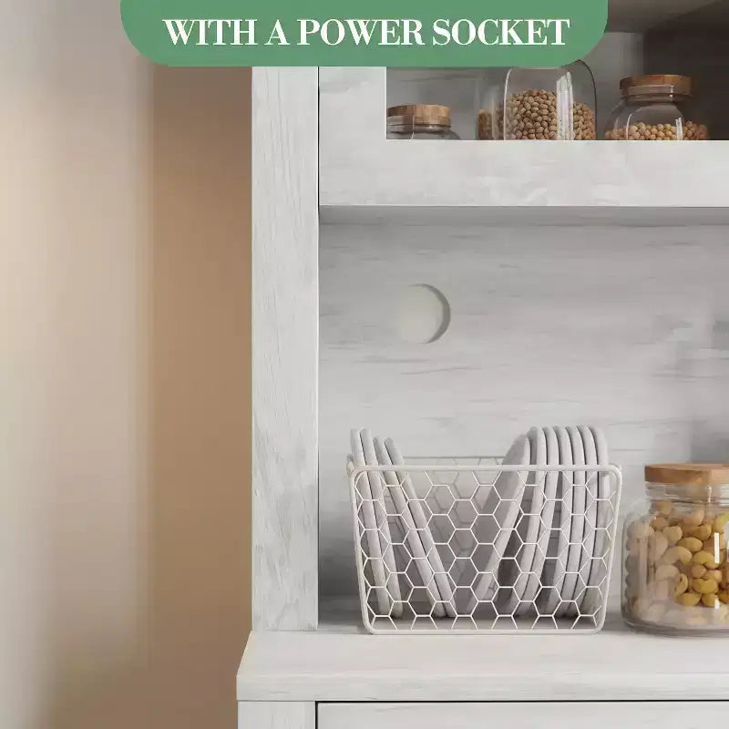 GustoWave Armoire de rangement pour cuisine avec support pour micro-ondes et meuble de bar à café, meuble de type buffet autoportant, étagères réglables, gris lavé