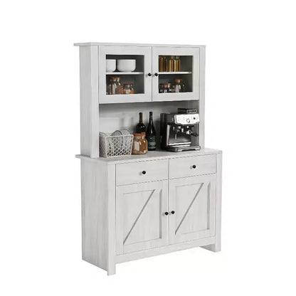 GustoWave Armoire de rangement pour cuisine avec support pour micro-ondes et meuble de bar à café, meuble de type buffet autoportant, étagères réglables, gris lavé