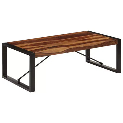 Table basse en bois d'acacia massif marron, acier thermolaqué