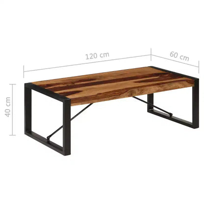 Table basse en bois d'acacia massif marron, acier thermolaqué