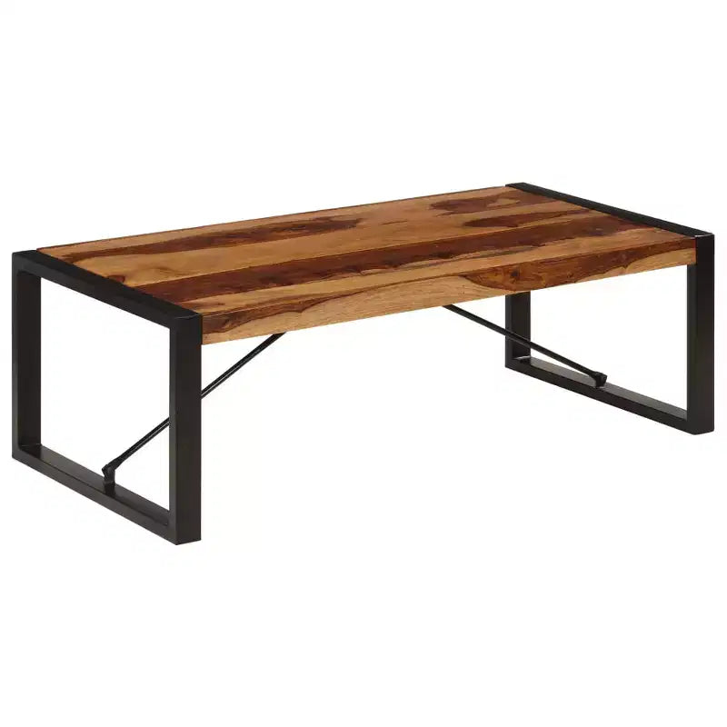 Table basse en bois d'acacia massif marron, acier thermolaqué