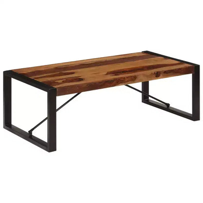 Table basse en bois d'acacia massif marron, acier thermolaqué