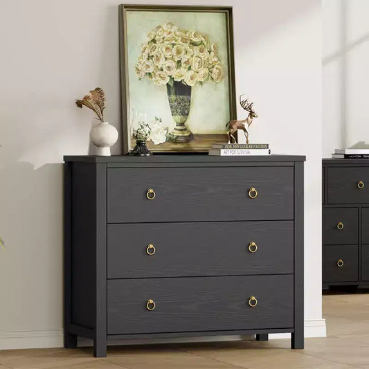 4-Drawer Dresser for Bedroom - Black Wood Chest of Drawers Closet Storage Cabinet Organizer for Bedroom, Living Room, Hallway & Office