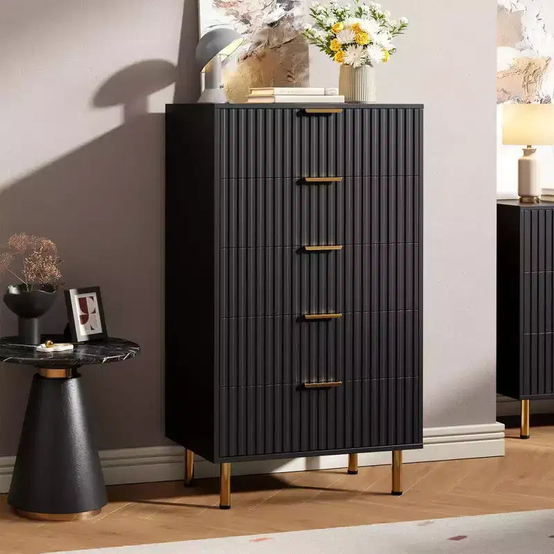 Fluted 5 Drawer Dresser for Bedroom, 48 Tall Modern Chest of Drawers with Deep Drawers and Wide Top, Wooden Dresser Organizer for Living Room