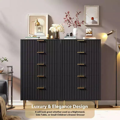 Commode de chambre à 5 tiroirs cannelés, commode moderne de 122 cm de haut avec tiroirs profonds et plateau large, organiseur de commode en bois pour salon