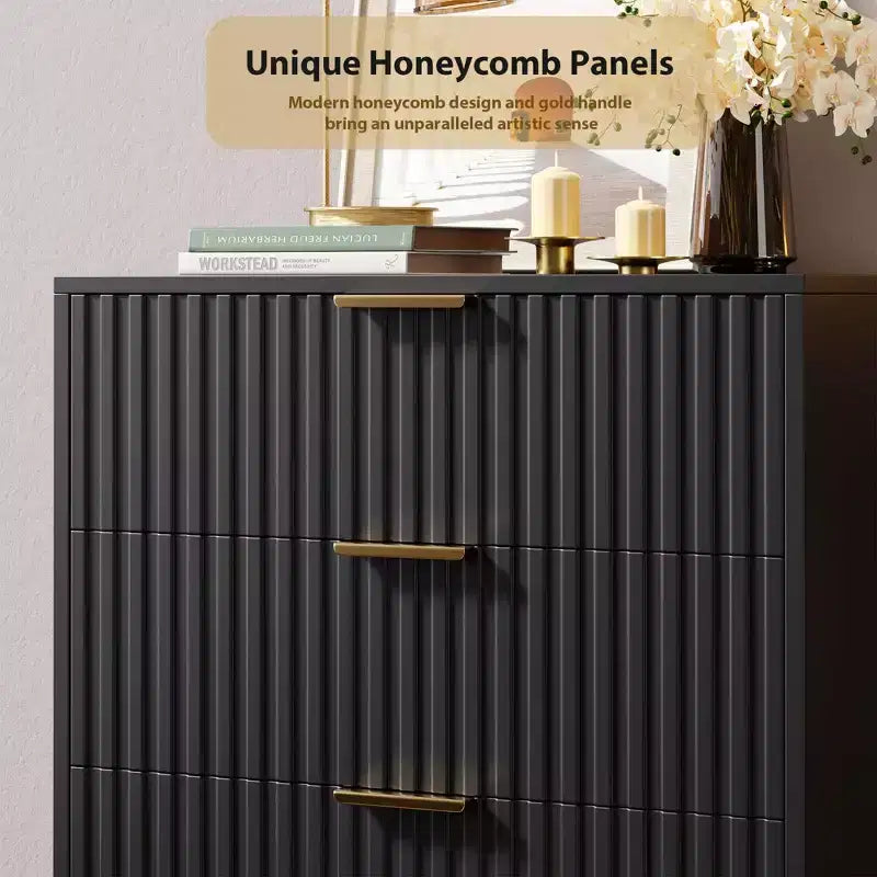 Commode de chambre à 5 tiroirs cannelés, commode moderne de 122 cm de haut avec tiroirs profonds et plateau large, organiseur de commode en bois pour salon
