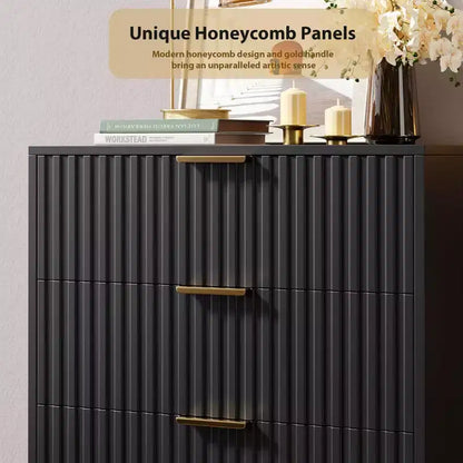 Commode de chambre à 5 tiroirs cannelés, commode moderne de 122 cm de haut avec tiroirs profonds et plateau large, organiseur de commode en bois pour salon
