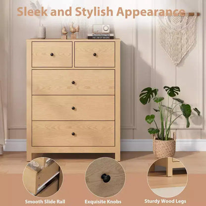 Commode 5 tiroirs pour chambre à coucher, commode haute moderne avec tiroirs de rangement, commode en bois pour chambre à coucher, entrée, couloir