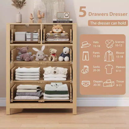 Commode 5 tiroirs pour chambre à coucher, commode haute moderne avec tiroirs de rangement, commode en bois pour chambre à coucher, entrée, couloir