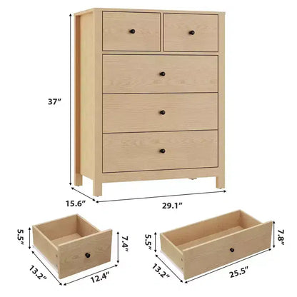Commode 5 tiroirs pour chambre à coucher, commode haute moderne avec tiroirs de rangement, commode en bois pour chambre à coucher, entrée, couloir