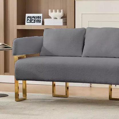 Fauteuil moderne Okak en molleton Teddy avec cadre en métal doré, fauteuil de réception pour salons, zones de détente