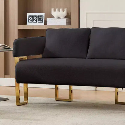 Fauteuil moderne Okak en molleton Teddy avec cadre en métal doré, fauteuil de réception pour salons, zones de détente