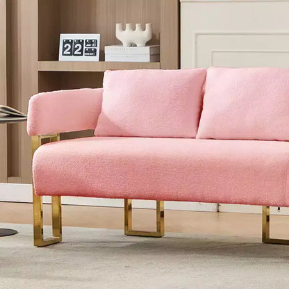 Fauteuil moderne Okak en molleton Teddy avec cadre en métal doré, fauteuil de réception pour salons, zones de détente