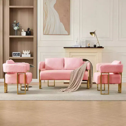 Fauteuil moderne Okak en molleton Teddy avec cadre en métal doré, fauteuil de réception pour salons, zones de détente