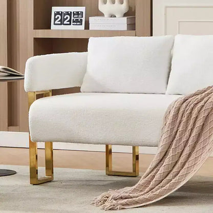Fauteuil moderne Okak en molleton Teddy avec cadre en métal doré, fauteuil de réception pour salons, zones de détente