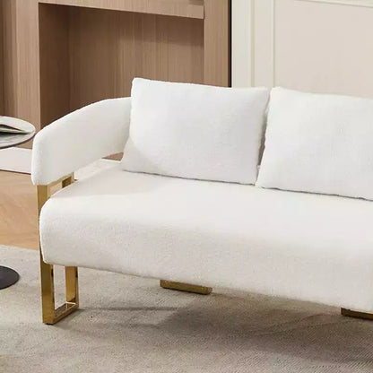 Fauteuil moderne Okak en molleton Teddy avec cadre en métal doré, fauteuil de réception pour salons, zones de détente