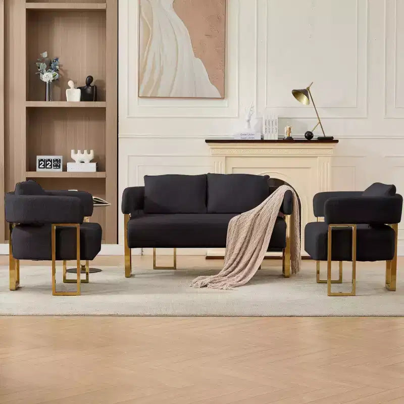 Fauteuil moderne Okak en molleton Teddy avec cadre en métal doré, fauteuil de réception pour salons, zones de détente