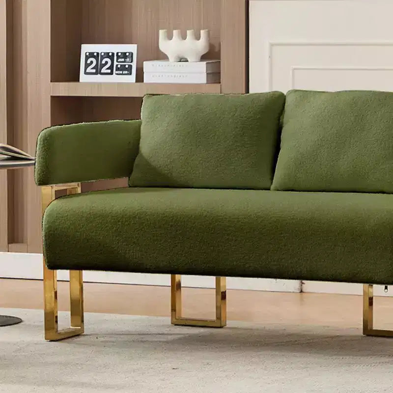 Fauteuil moderne Okak en molleton Teddy avec cadre en métal doré, fauteuil de réception pour salons, zones de détente