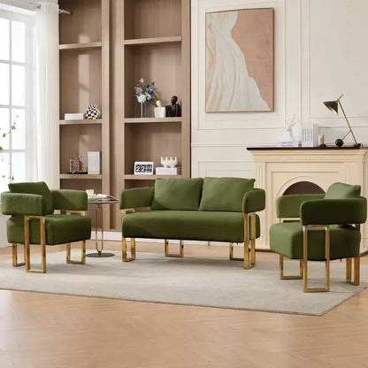 Fauteuil moderne Okak en molleton Teddy avec cadre en métal doré, fauteuil de réception pour salons, zones de détente