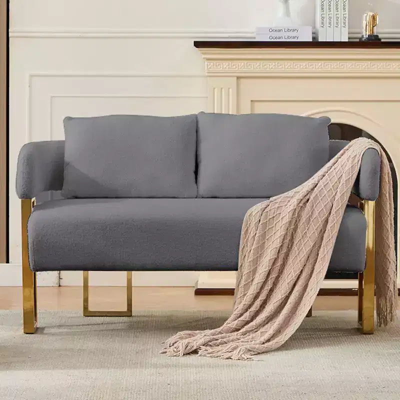 Fauteuil moderne Okak en molleton Teddy avec cadre en métal doré, fauteuil de réception pour salons, zones de détente