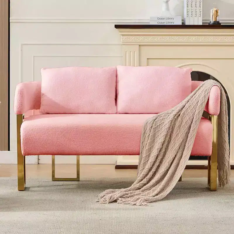 Fauteuil moderne Okak en molleton Teddy avec cadre en métal doré, fauteuil de réception pour salons, zones de détente