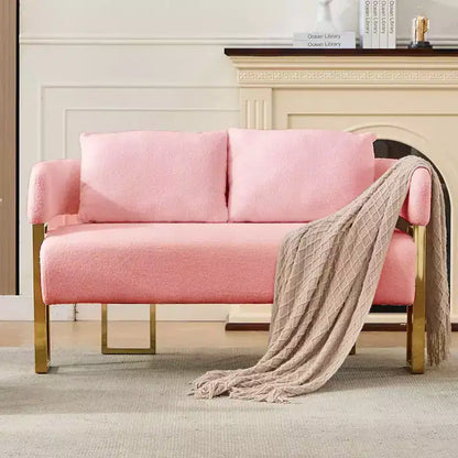 Fauteuil moderne Okak en molleton Teddy avec cadre en métal doré, fauteuil de réception pour salons, zones de détente