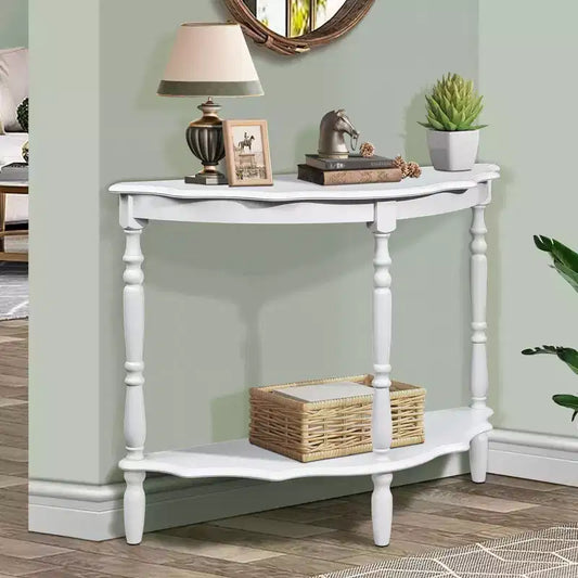 Okak Half-Moon Console Table with Cloud Design Tabletop, Entryway Table with Wooden Frame and Legs, Hallway Table for Living Room, Foyer, White