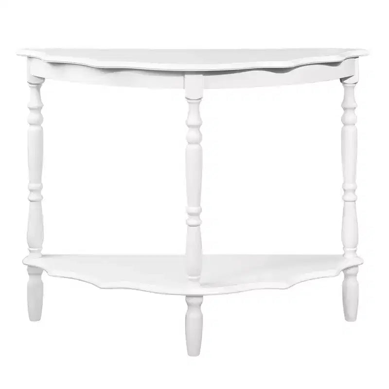 Console demi-lune Okak avec plateau motif nuage, table d'entrée avec cadre et pieds en bois, table de couloir pour salon, foyer, blanc