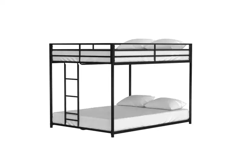 ZevemomoLit superposé complet sur complet pour enfants, cadre de lit bas en métal avec échelle intégrée, protection supérieure haute, lit de sol inférieur, pas besoin de sommier tapissier, noir
