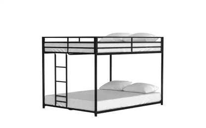 ZevemomoLit superposé complet sur complet pour enfants, cadre de lit bas en métal avec échelle intégrée, protection supérieure haute, lit de sol inférieur, pas besoin de sommier tapissier, noir