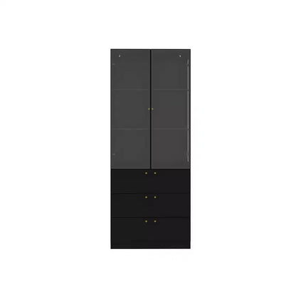 Meuble d'exposition moderne en verre Famapy avec lumières LED, 3 tiroirs et étagères en verre trempé, bibliothèque, vitrine pour présenter livres/décorations avec style