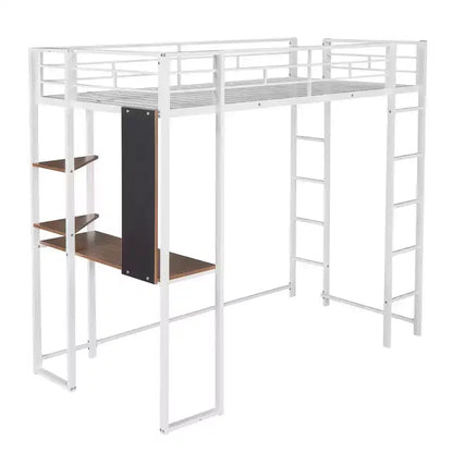 Okak Lit mezzanine en métal avec bureau, taille double, 79,5 pouces, avec 2 étagères et 2 échelles, cadres de lit pour chambre à coucher, dortoir