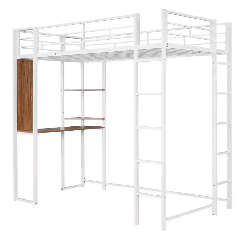 Okak Lit mezzanine en métal avec bureau, taille double, 79,5 pouces, avec 2 étagères et 2 échelles, cadres de lit pour chambre à coucher, dortoir