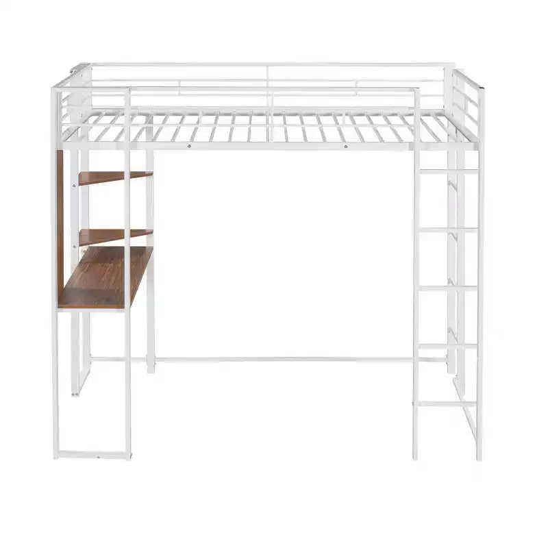 Okak Lit mezzanine en métal avec bureau, taille double, 79,5 pouces, avec 2 étagères et 2 échelles, cadres de lit pour chambre à coucher, dortoir