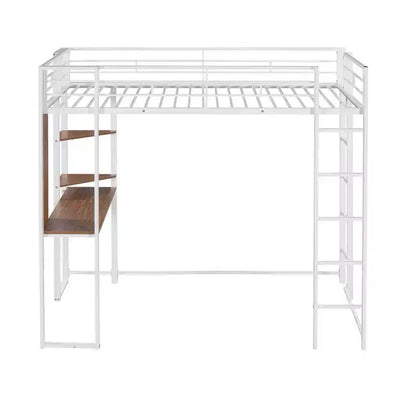 Okak Lit mezzanine en métal avec bureau, taille double, 79,5 pouces, avec 2 étagères et 2 échelles, cadres de lit pour chambre à coucher, dortoir