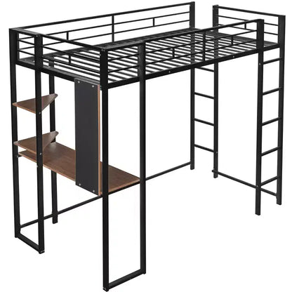 Okak Lit mezzanine en métal avec bureau, taille double, 79,5 pouces, avec 2 étagères et 2 échelles, cadres de lit pour chambre à coucher, dortoir