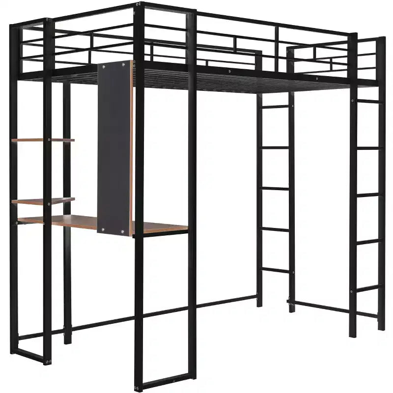Okak Lit mezzanine en métal avec bureau, taille double, 79,5 pouces, avec 2 étagères et 2 échelles, cadres de lit pour chambre à coucher, dortoir