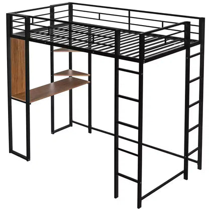 Okak Lit mezzanine en métal avec bureau, taille double, 79,5 pouces, avec 2 étagères et 2 échelles, cadres de lit pour chambre à coucher, dortoir