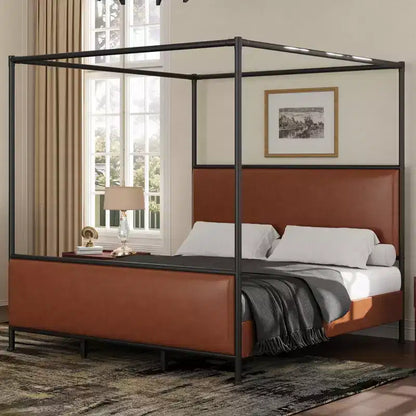 Christopher Knight Home Evelyn Modern Iron Canopy Bed Frame with Upholstered Headboard