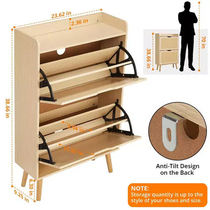 Meuble à chaussures-Rangement de chaussures dissimulé avec tiroir basculant en rotin et conception anti-basculement, Meuble à chaussures pour entrée, couloir, Organisateur de rangement de 18 à 20 paires