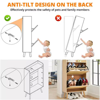 Meuble à chaussures-Rangement de chaussures dissimulé avec tiroir basculant en rotin et conception anti-basculement, Meuble à chaussures pour entrée, couloir, Organisateur de rangement de 18 à 20 paires