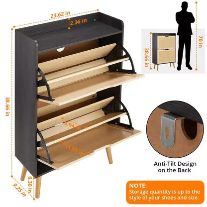 Meuble à chaussures-Rangement de chaussures dissimulé avec tiroir basculant en rotin et conception anti-basculement, Meuble à chaussures pour entrée, couloir, Organisateur de rangement de 18 à 20 paires