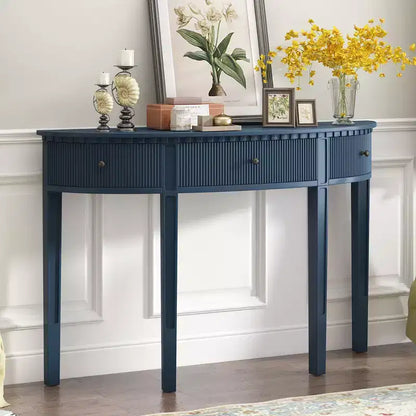 Okak 51.1IN Console Vintage avec Placage de Pin, Table d'Entrée avec 3 Tiroirs et Quatre Pieds, Table de Couloir pour Salon, Foyer, Bleu