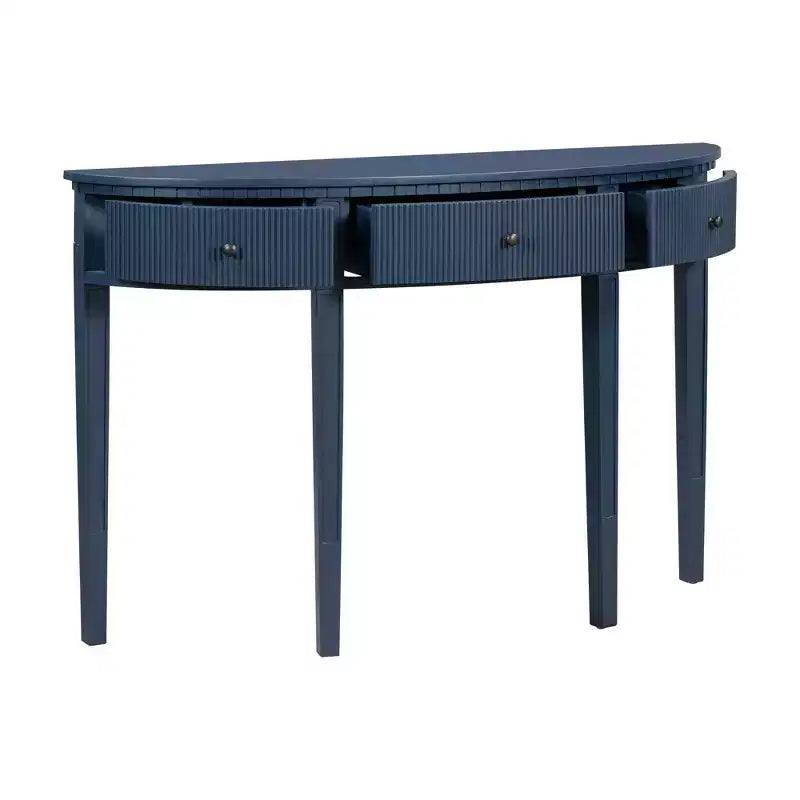 Okak 51.1IN Console Vintage avec Placage de Pin, Table d'Entrée avec 3 Tiroirs et Quatre Pieds, Table de Couloir pour Salon, Foyer, Bleu