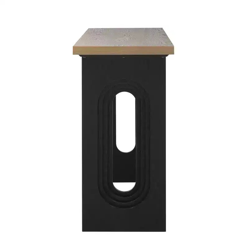 Okak 59.2IN Console moderne en bois avec placage, table d'entrée avec pieds ronds creux, table d'appoint pour couloir, salon, naturel