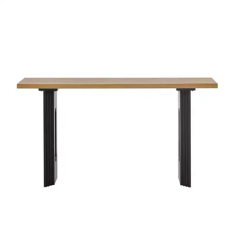 Okak 59.2IN Console moderne en bois avec placage, table d'entrée avec pieds ronds creux, table d'appoint pour couloir, salon, naturel